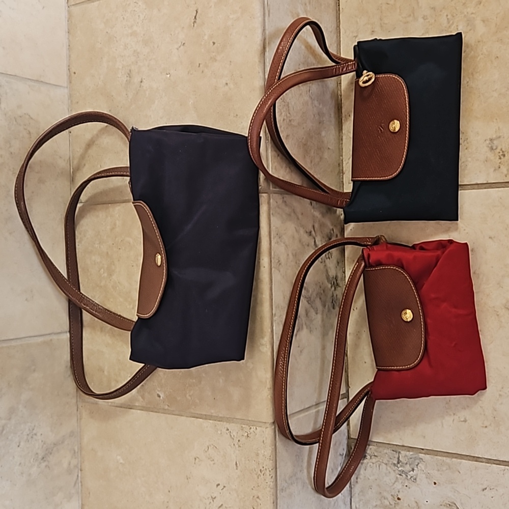 Lot of 3 Longchamp Bags Meduim Purple Small Blue Small Red